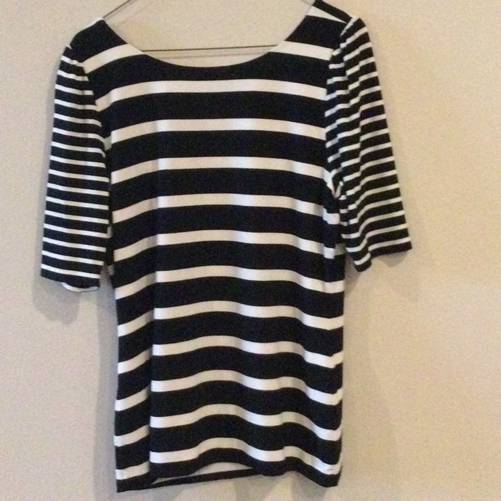 White House Black Market Black and White Striped Women's Top size L.